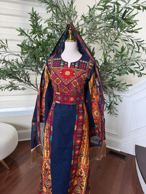 Navy Blue Embroidery Tatreez Thobe