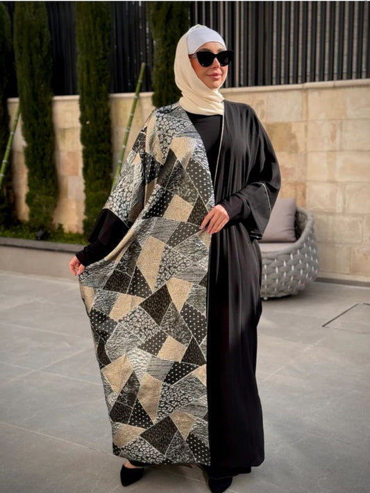 Black Designed Cardigan Abaya