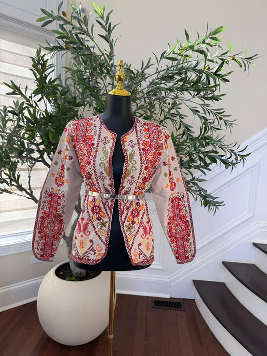 Tan Heritage Red Tatreez Jacket
