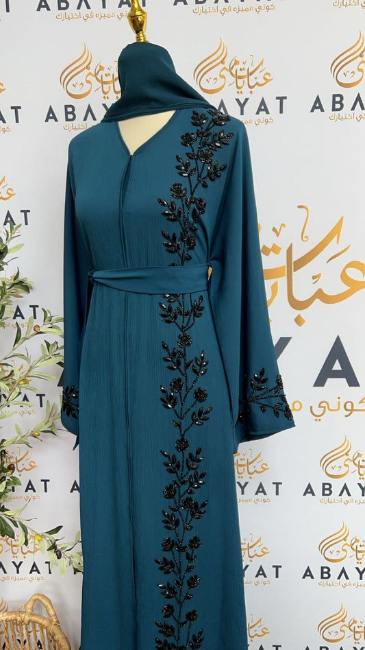 Black Floral Turquoise Abaya