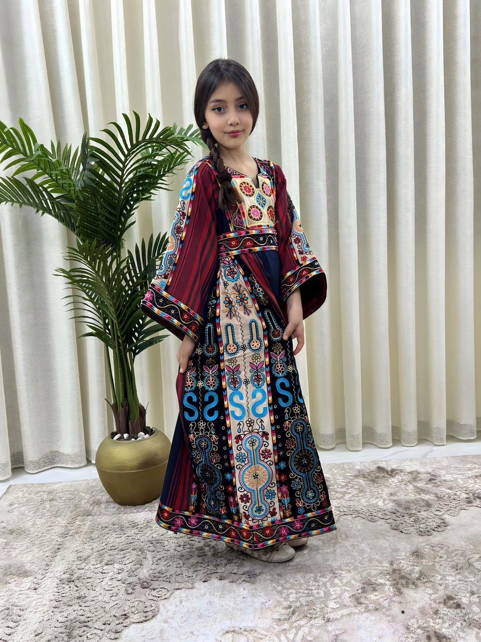 Navy Blue Embroidery Tatreez Kids Thobe