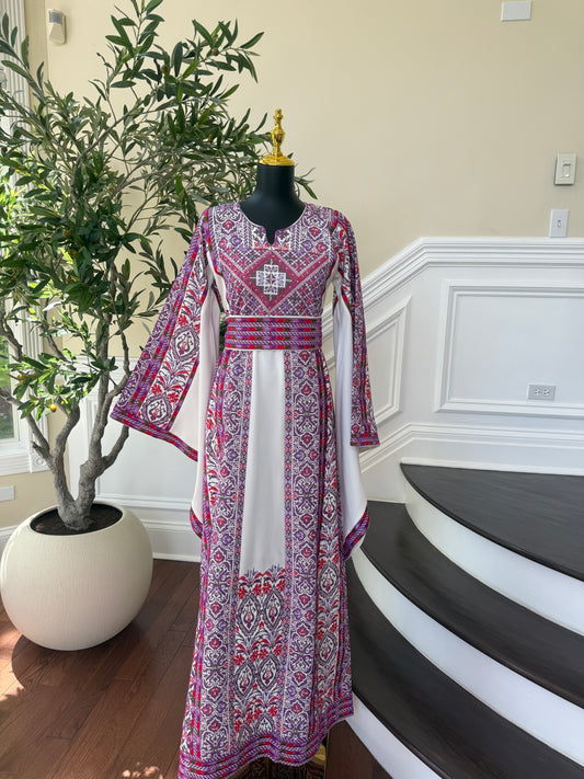 White Emboriedery Purple Tatreez Thobe/ A