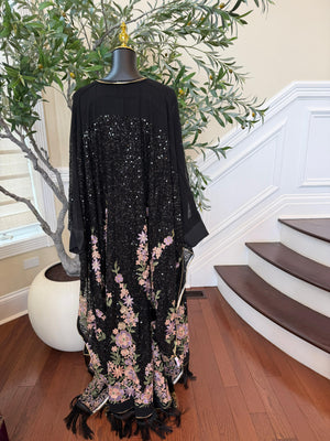 Black Sparkle Floral Abaya