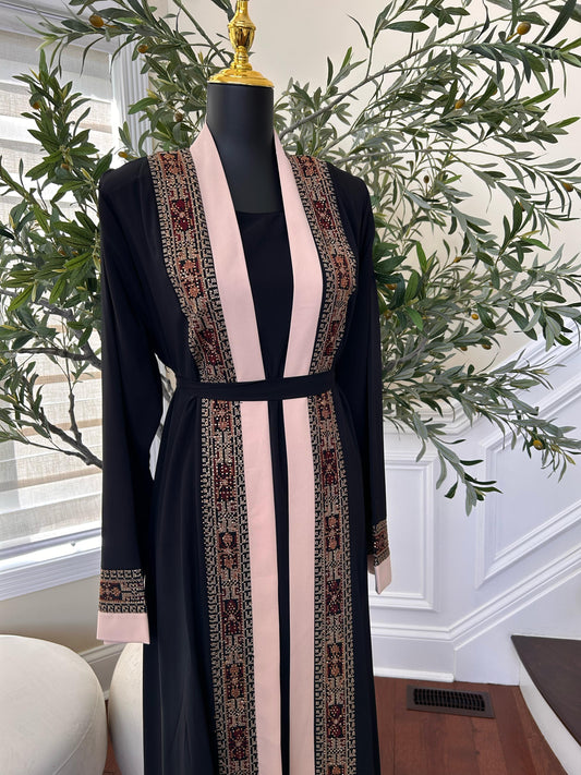 Black Two Piece Tatreez Beaded Abaya