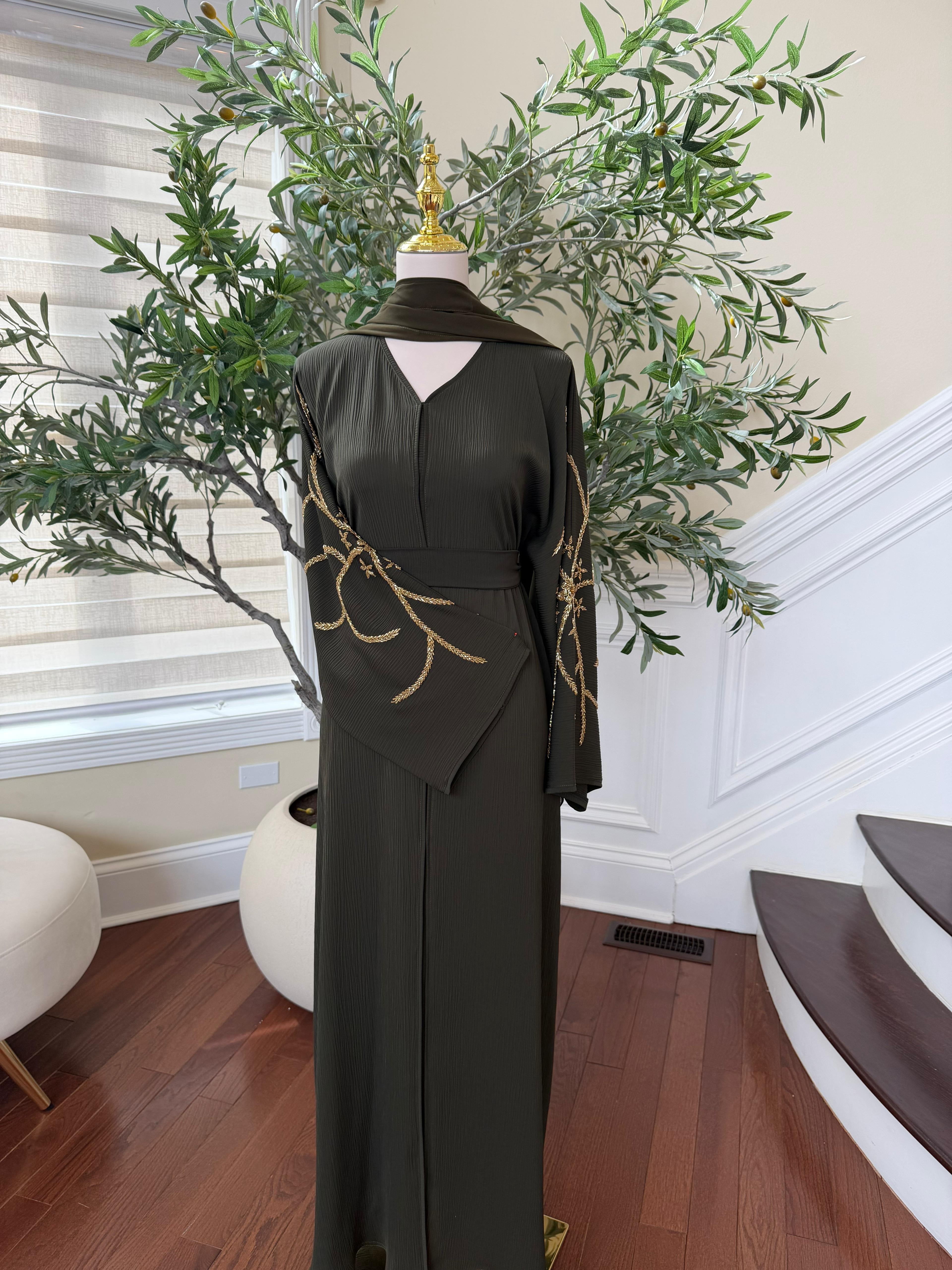Green Golden Sleeve Essence Abaya