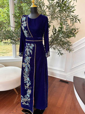 Blue Velvet Stone Charm Kuftan Dress