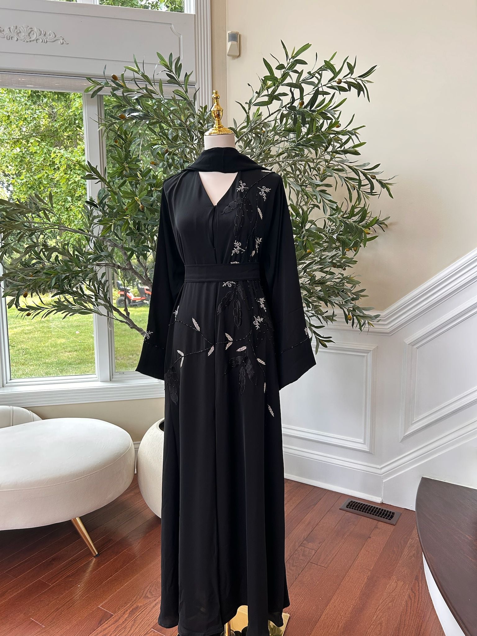 Black Floral Design Abaya
