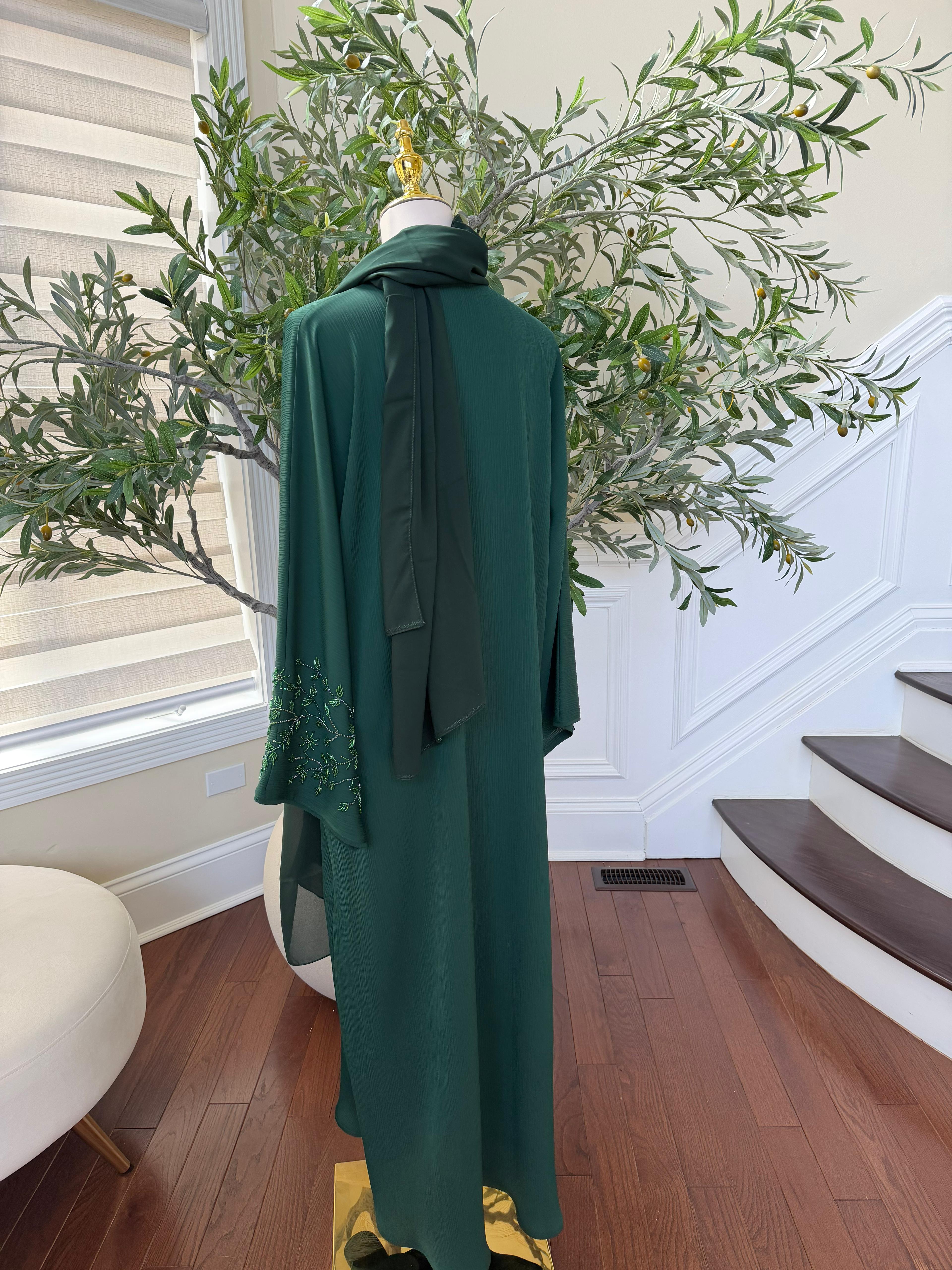 Green Floral Charm Abaya