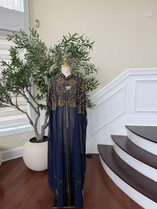 Blue Golden Stone Cardigan Abaya