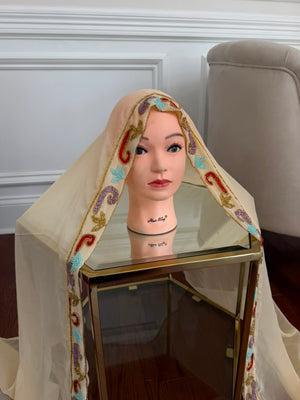 Cream Beaded Khirka Shal Mandil