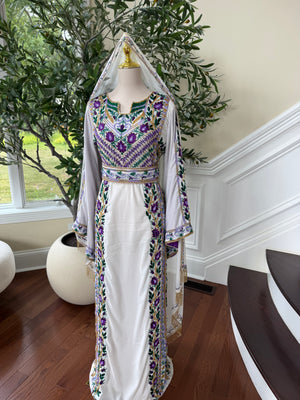 Velvet White Stone Purple Embroidery Thobe