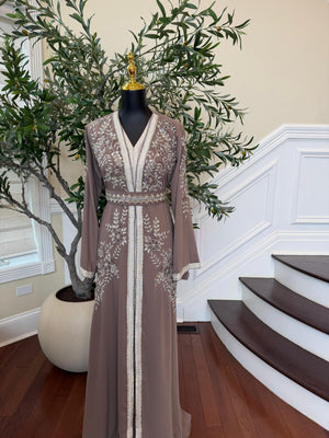 Taupe Beaded Charm Elegance Kuftan