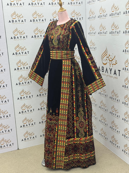 Black & Red Palestinian Embroidered Thobe – Traditional Tatreez Heritage Dress A09042025