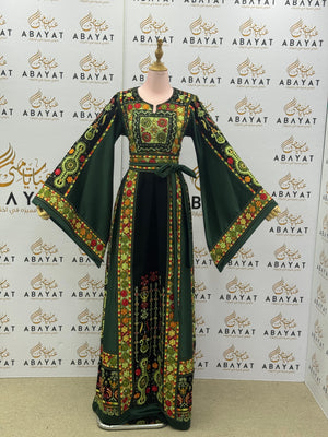 Traditional Palestinian Thobe in Green with Multicolor Tatreez