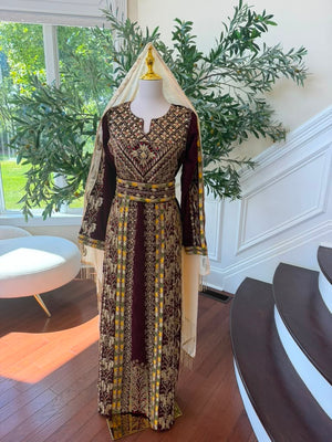 Burgundy Royale Gold Elegance Beaded Thobe