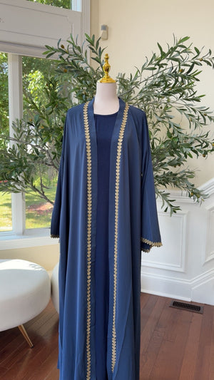 Navy Two-Piece Abaya with Refined Embellished Detailing
