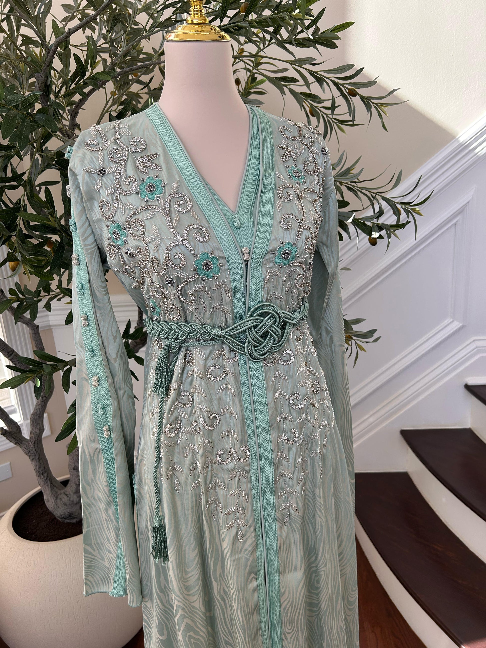 Mint Stone Beaded Kuftan