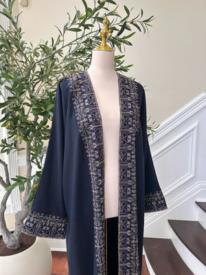 Navy Blue Tatreez Purple Elegance Cardigan Abaya
