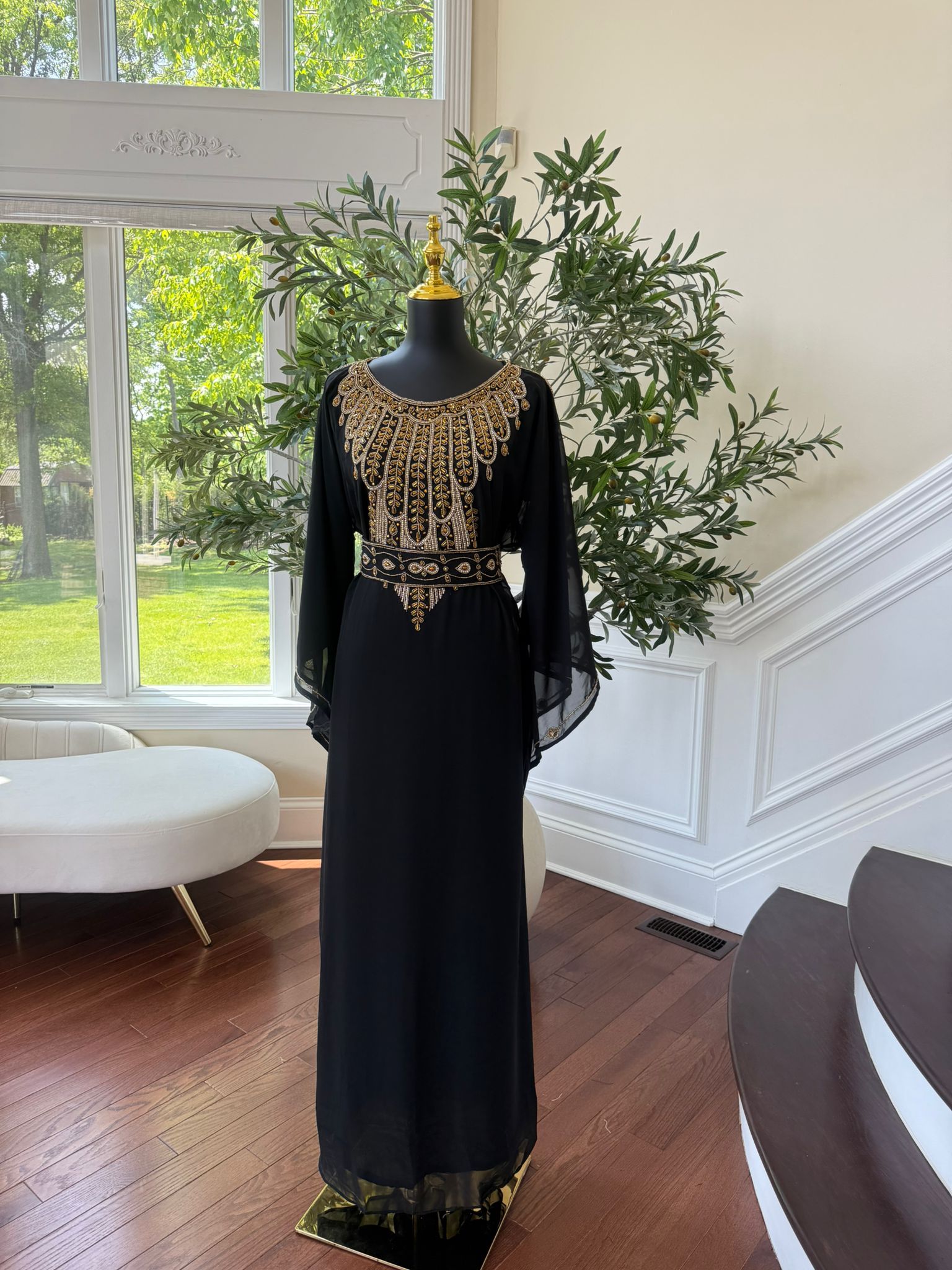 Black Beaded Kuftan Maxi Dress