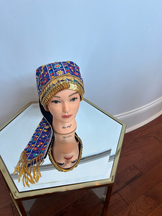 Blue Tatreez Embroidery Coin Head Piece
