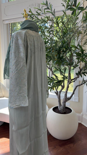 Light Mint Sparkle Luxe Two-Piece Abaya