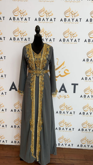 Luxurious Grey and Gold Kuftan #8097721