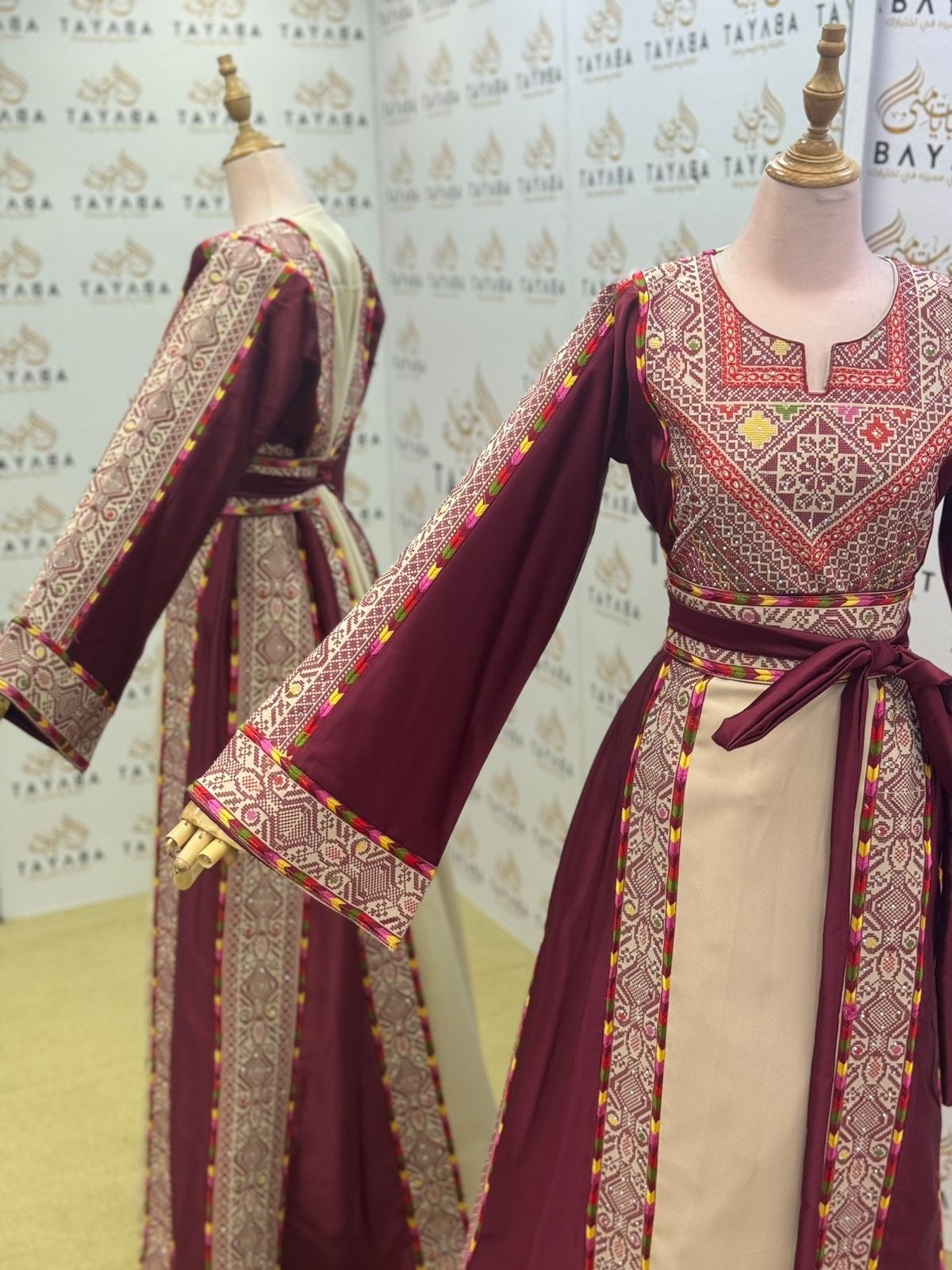 Burgundy Embroidery Embellished Tatreez Thobe