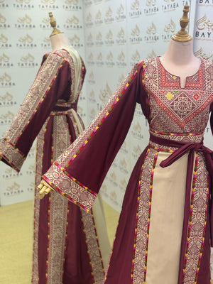 Burgundy Embroidery Embellished Tatreez Thobe
