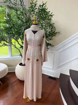 Cream Golden Floral Abaya