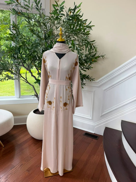 Cream Golden Floral Abaya