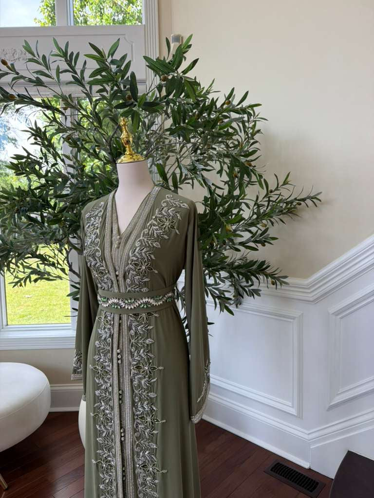 Olive Beaded Embroidery Kuftan