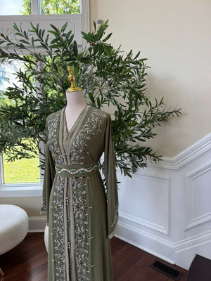 Olive Beaded Embroidery Kuftan