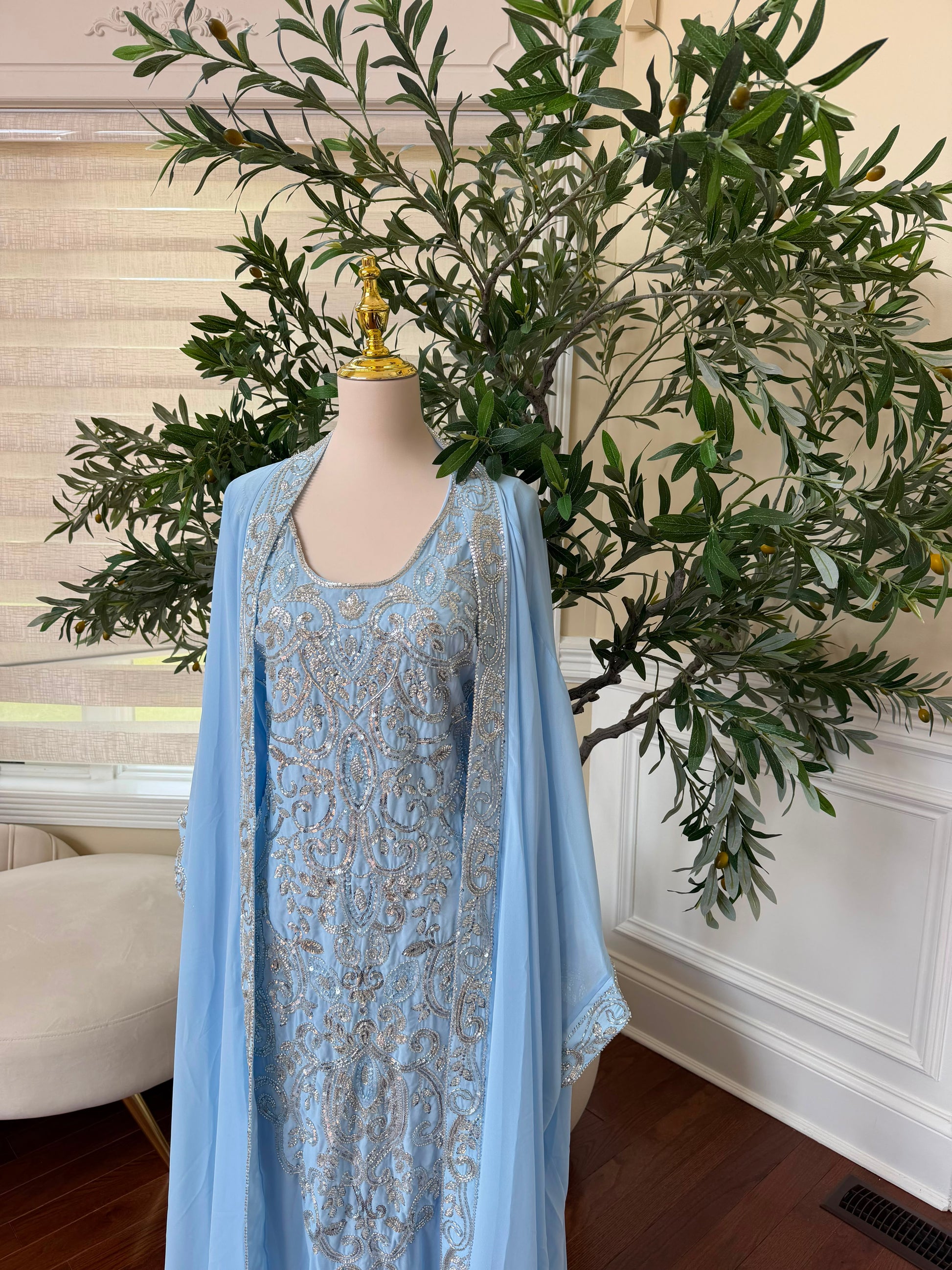 Blue Elegance Beaded Charm Kuftan