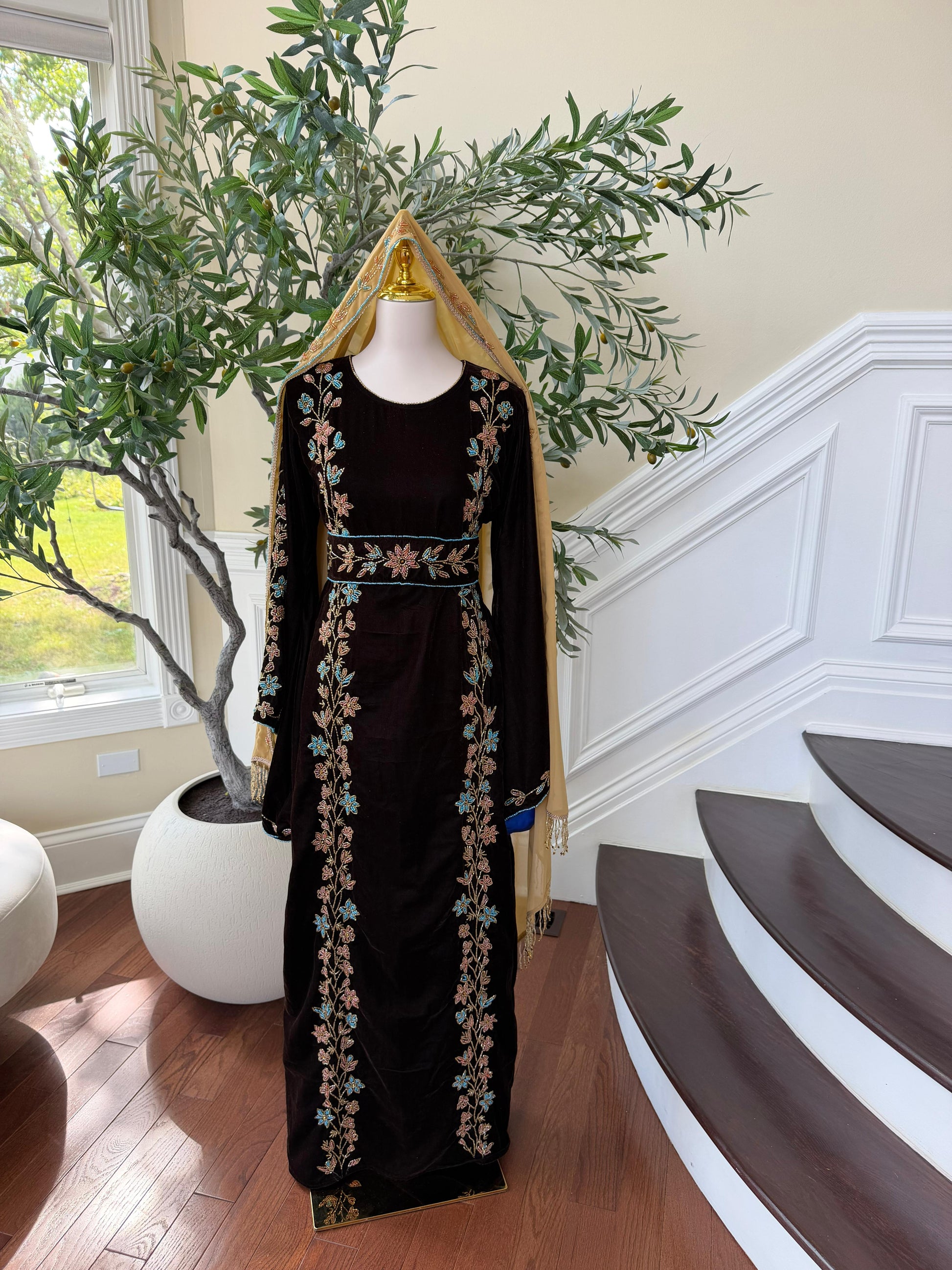 Brown Velvet Beaded Stone Elegance