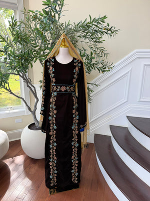 Brown Velvet Beaded Stone Elegance