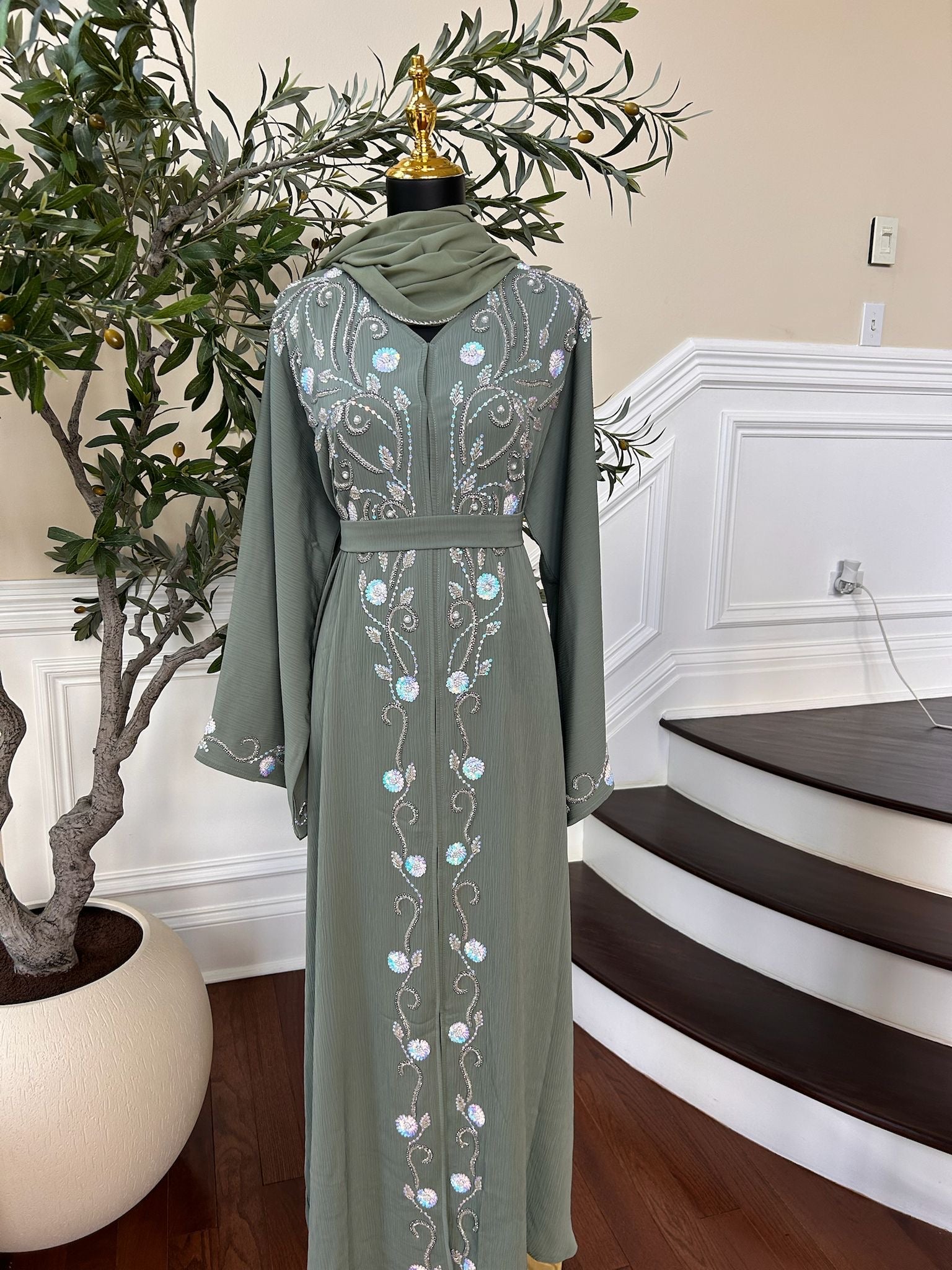 Sage Green Floral Essence Abaya
