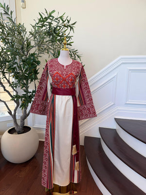 Cream Embroidery Tatreez Red Thobe