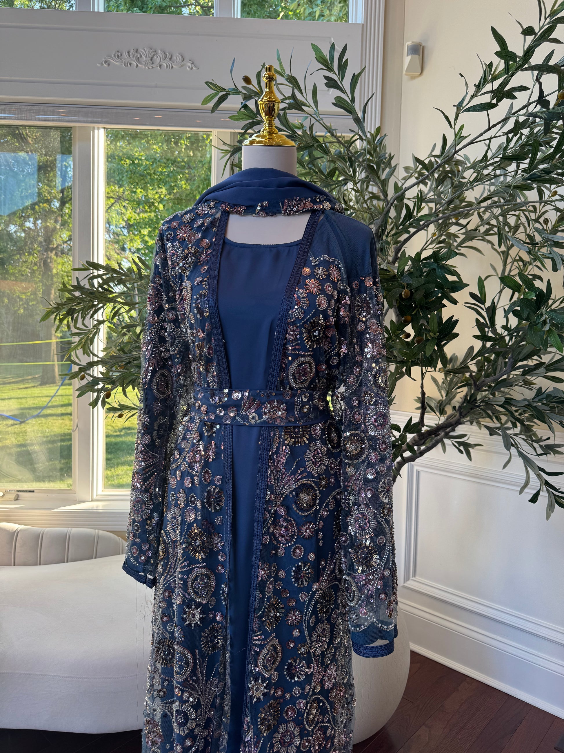 Ocean Breeze Sequin Floral Abaya