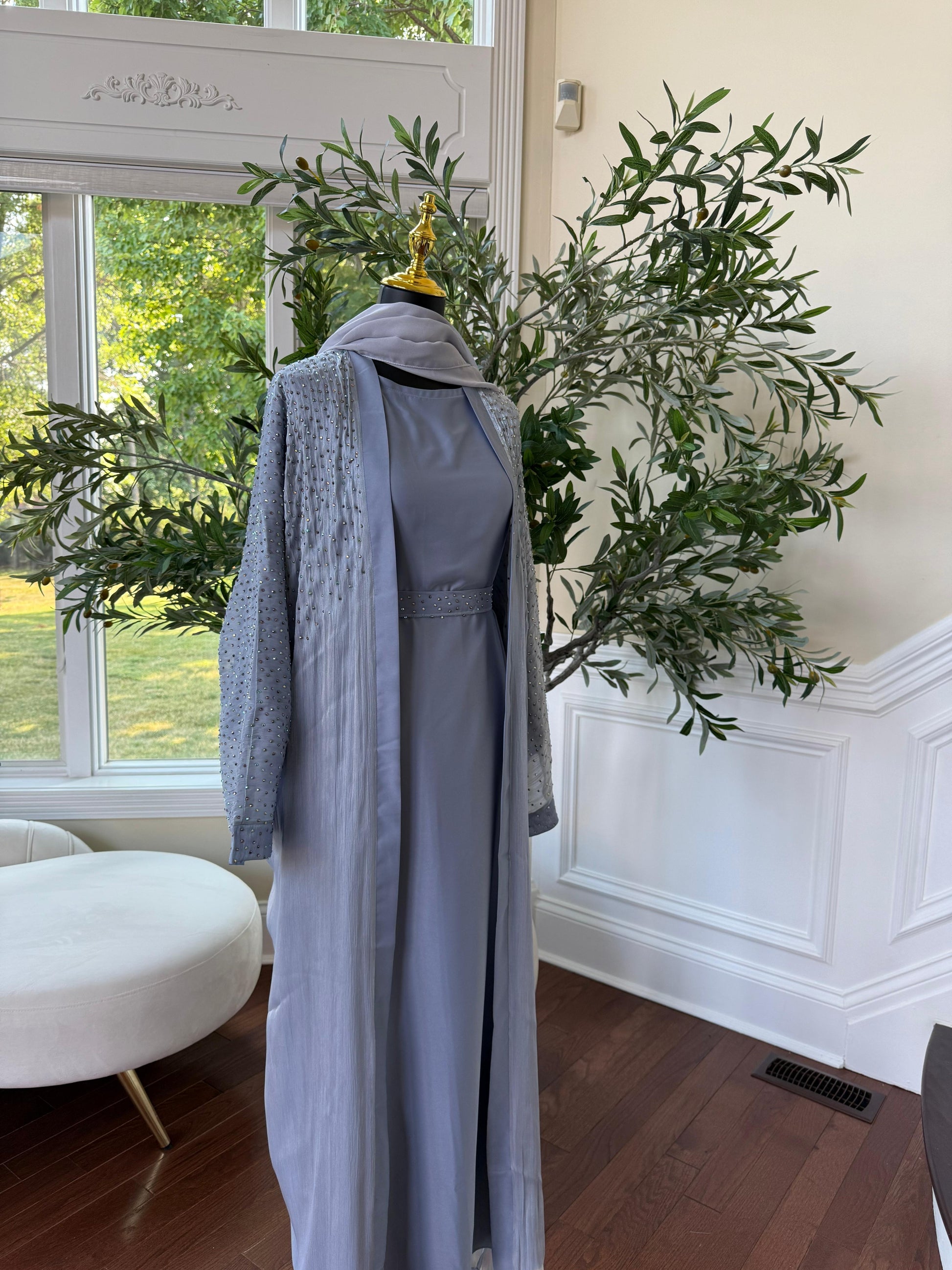 Light Dust Blue Sparkle Cardigan Abaya