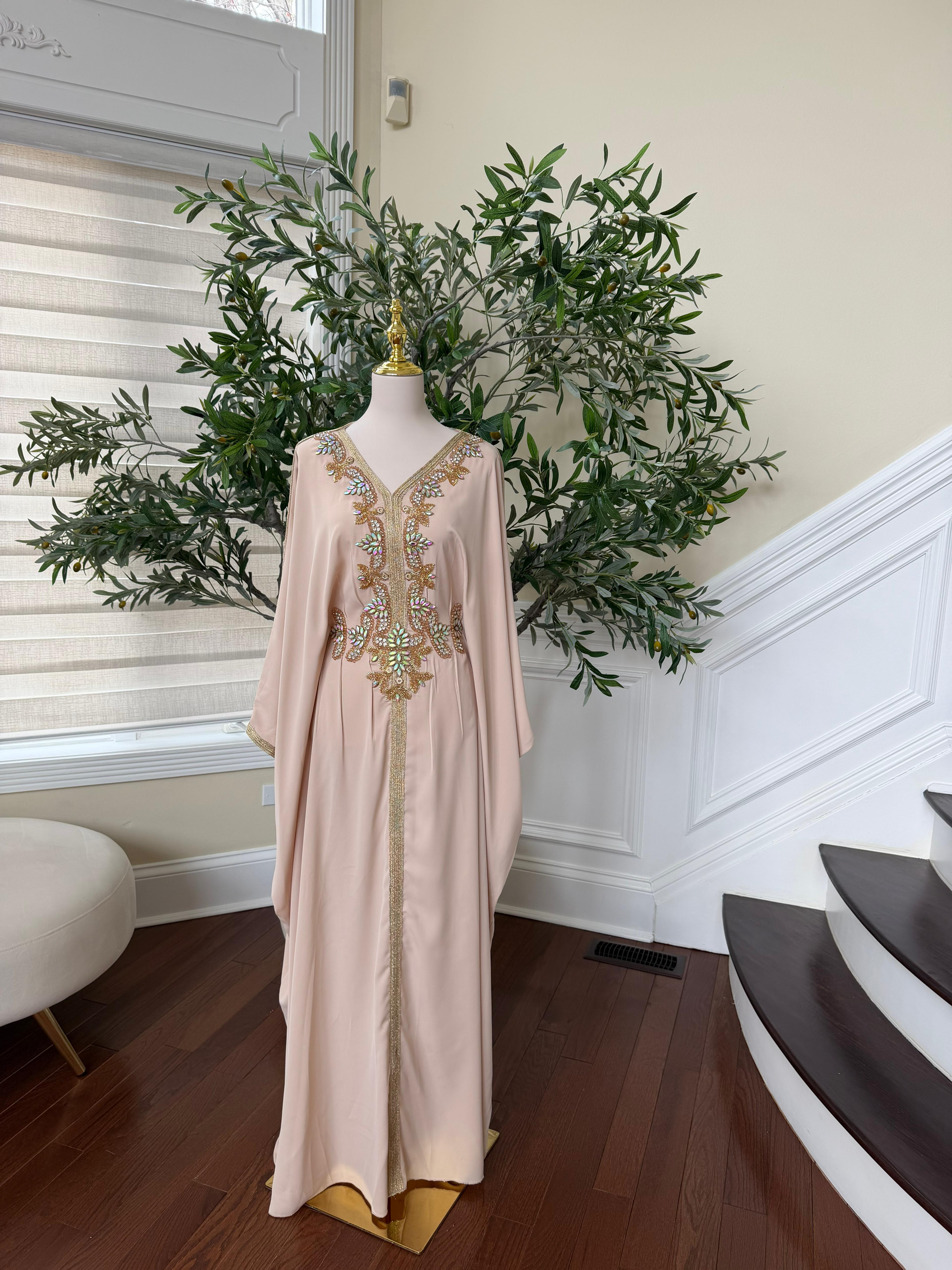 Cream Tatreez Elegance Beaded Butterfly Abaya