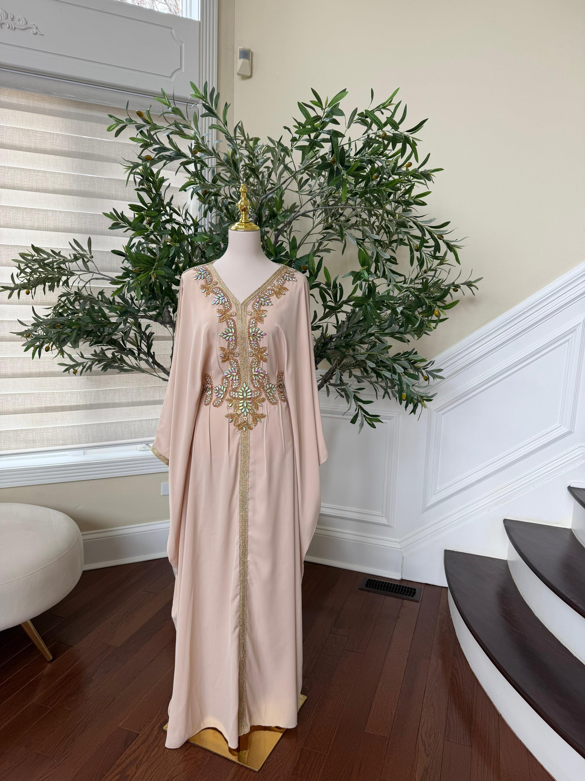 Cream Tatreez Elegance Beaded Butterfly Abaya