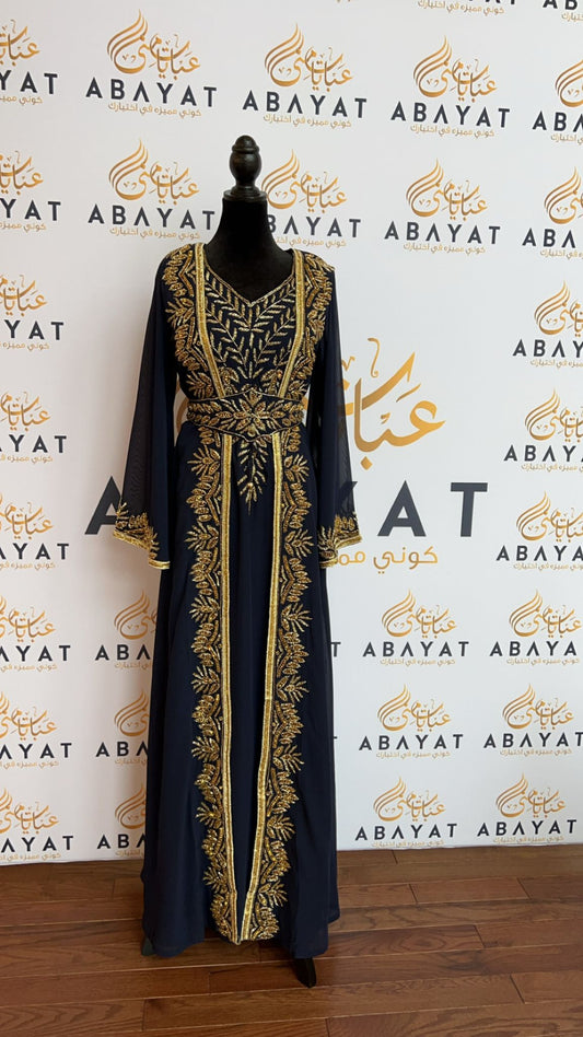 A Luxury Navy Blue and Gold Kuftan #8097713