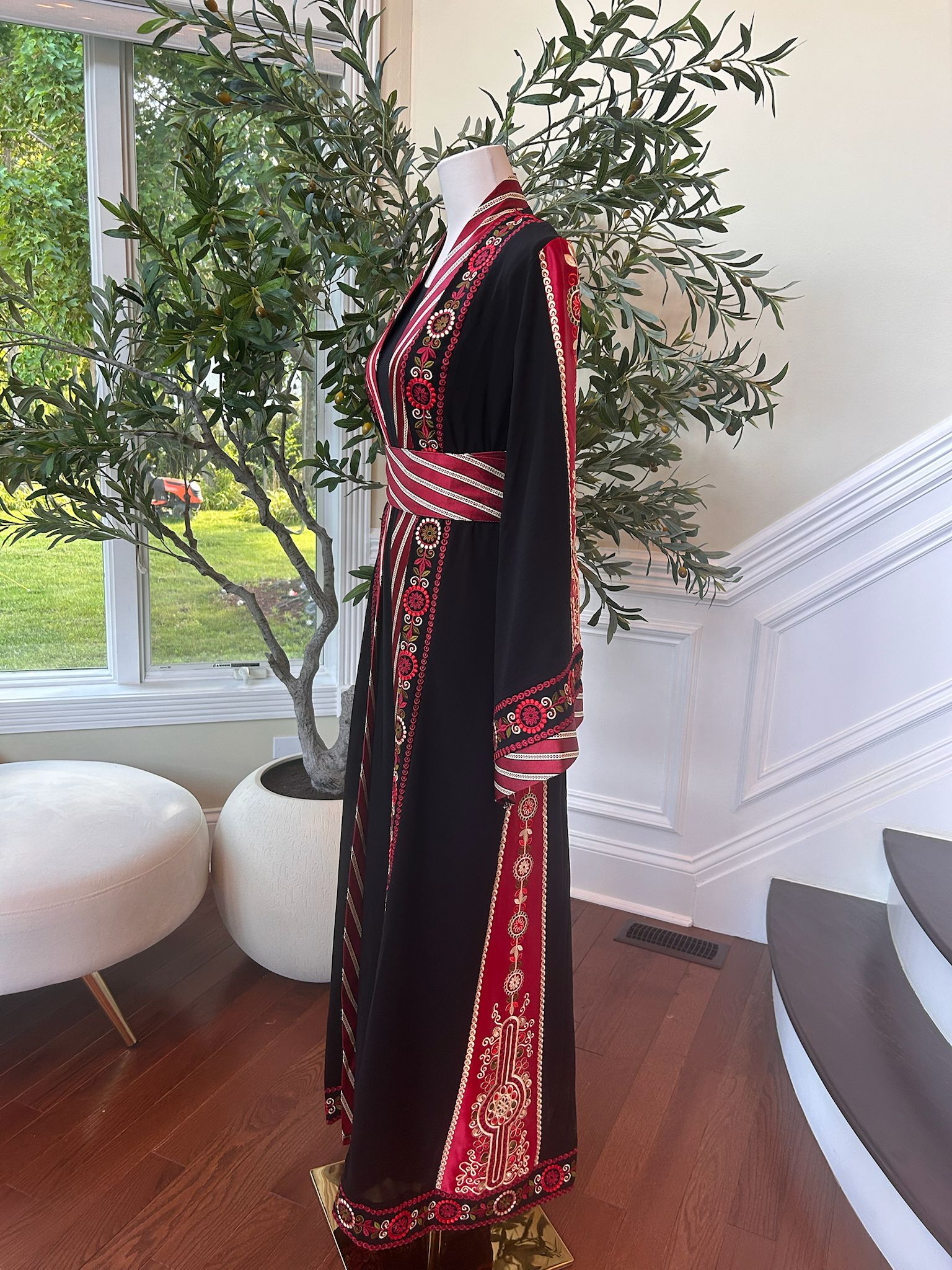 Traditional Black Embroidery Tatreez Red Thobe