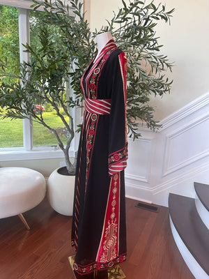 Traditional Black Embroidery Tatreez Red Thobe