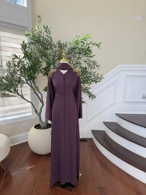 Golden Purple Sleeve Beaded Abaya