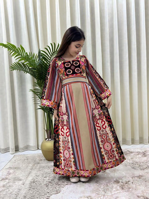 Tan Majdalwi Embroidered Tatreez Thobe