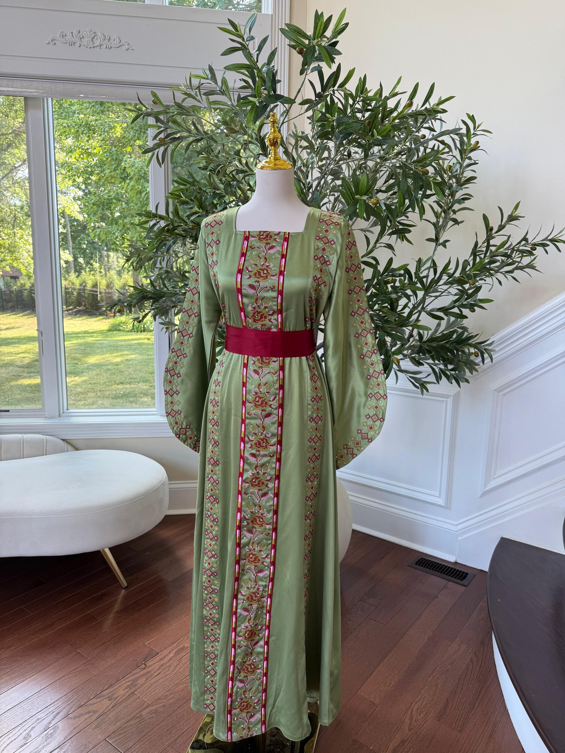 Green Satin Tatreez Thobe