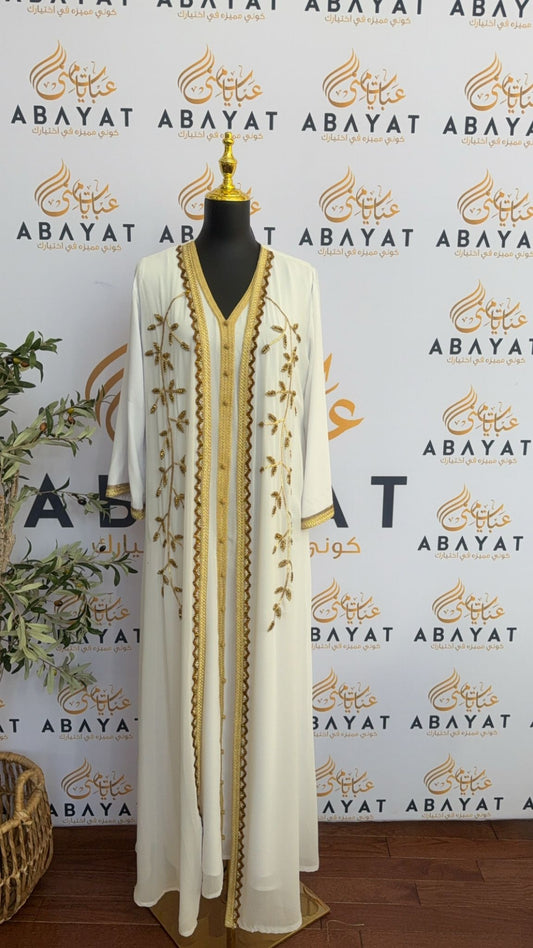 Elegant White Floral Kuftan