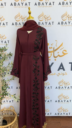 Burgundy Floral Abaya