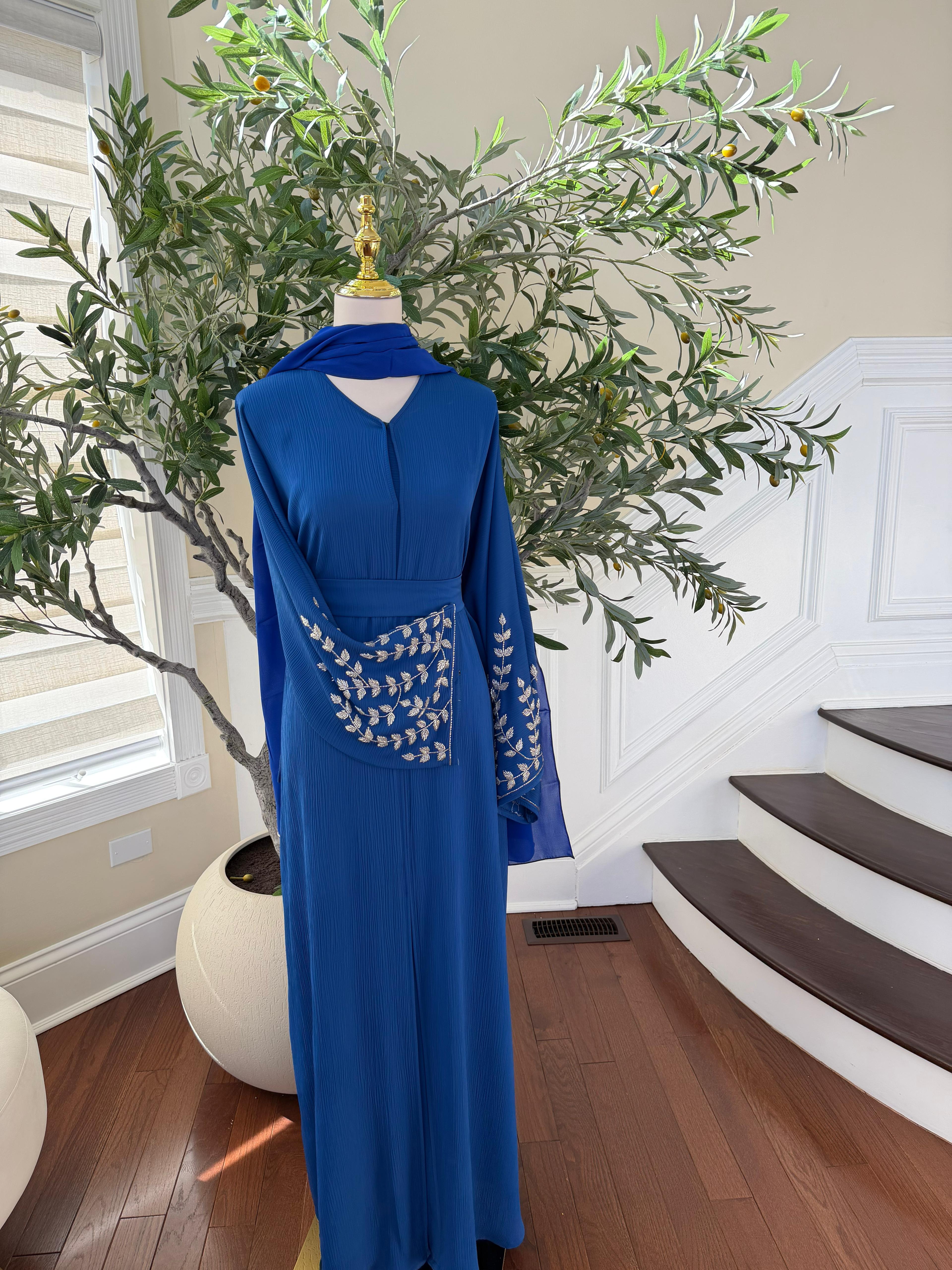 Blue Rose Sleeve Beaded Abaya
